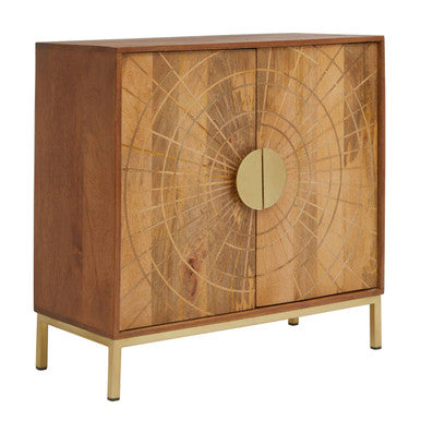Orsina Sona Mango Wood Sideboard – 2-Door Storage Cabinet with Gold Legs