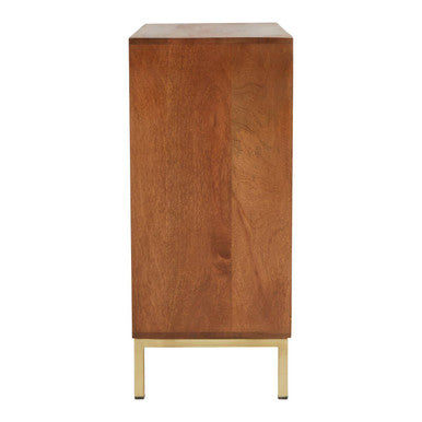 Orsina Sona Mango Wood Sideboard – 2-Door Storage Cabinet with Gold Legs