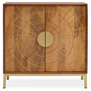 Orsina Sona Mango Wood Sideboard – 2-Door Storage Cabinet with Gold Legs