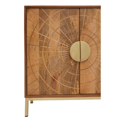 Orsina Sona Mango Wood Sideboard – 2-Door Storage Cabinet with Gold Legs