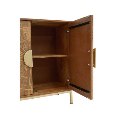 Orsina Sona Mango Wood Sideboard – 2-Door Storage Cabinet with Gold Legs