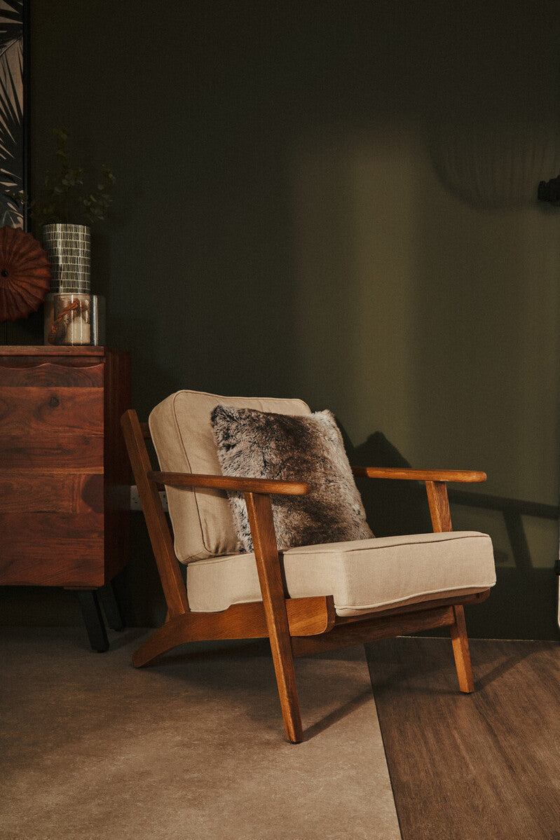 Orsina Hector Natural Linen and Oak Wood Armchair | Modern Accent Chair