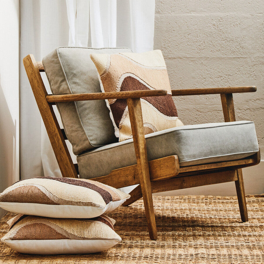 Orsina Hector Natural Linen and Oak Wood Armchair | Modern Accent Chair
