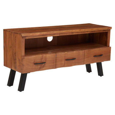 Orsina Nashik Acacia Media Unit – Three Drawer Industrial TV Stand