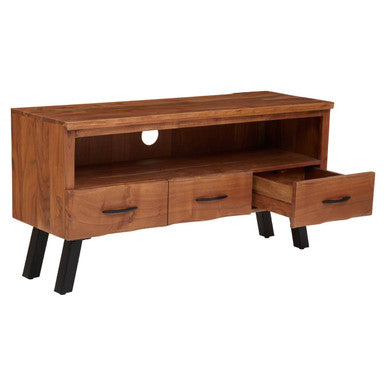 Orsina Nashik Acacia Media Unit – Three Drawer Industrial TV Stand