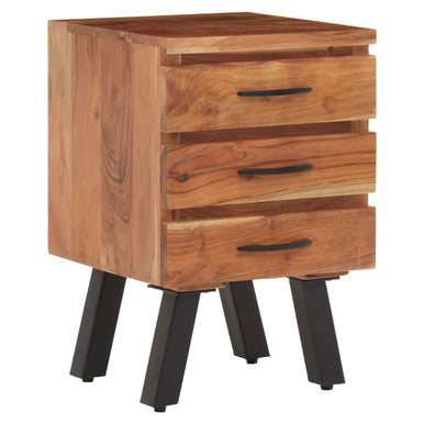Orsina Nashik Acacia Wood 3-Drawer Side Table with Black Metal Legs