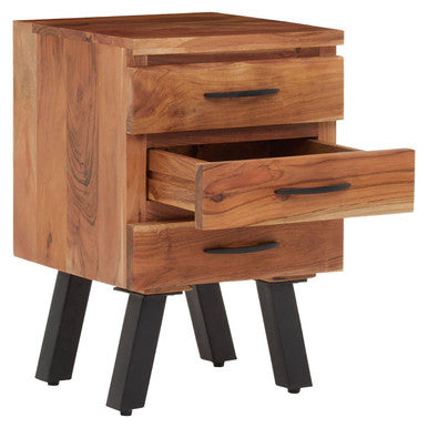 Orsina Nashik Acacia Wood 3-Drawer Side Table with Black Metal Legs