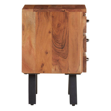 Orsina Nashik Acacia Wood 3-Drawer Side Table with Black Metal Legs