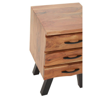 Orsina Nashik Acacia Wood 3-Drawer Side Table with Black Metal Legs