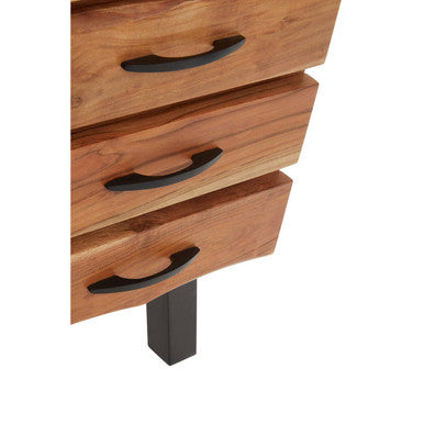 Orsina Nashik Acacia Wood 3-Drawer Side Table with Black Metal Legs