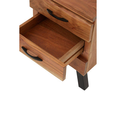 Orsina Nashik Acacia Wood 3-Drawer Side Table with Black Metal Legs