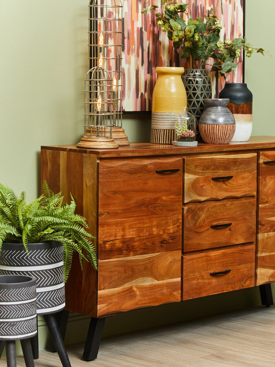 Orsina Nashik Large Acacia Sideboard – Industrial Wood Storage Cabinet