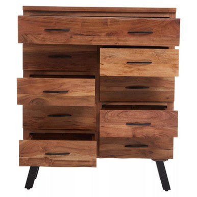 Orsina Nashik 9 Drawer Acacia Wood Chest – Industrial Storage Dresser