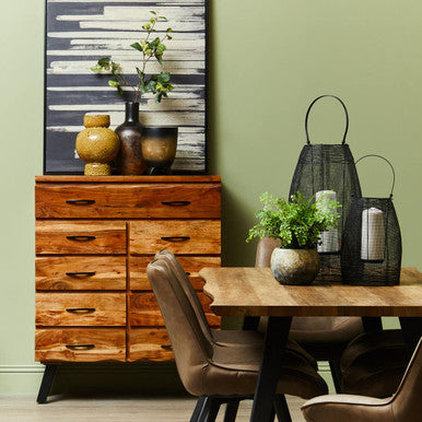 Orsina Nashik 9 Drawer Acacia Wood Chest – Industrial Storage Dresser