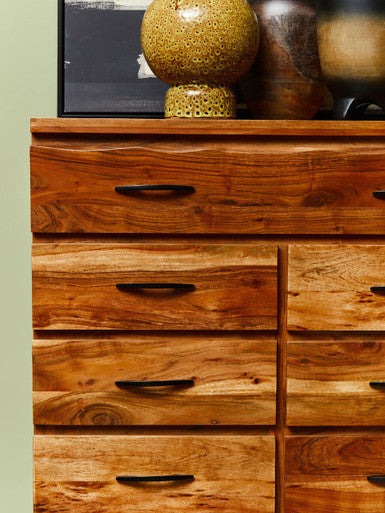 Orsina Nashik 9 Drawer Acacia Wood Chest – Industrial Storage Dresser