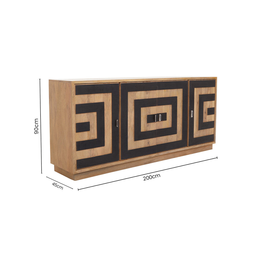 Orsina Salem 4-Door Mango Wood Sideboard – Geometric Buffet Cabinet