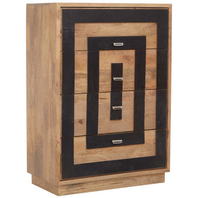 Orsina Salem Mango Wood 4 Drawer Chest – Modern Geometric Dresser