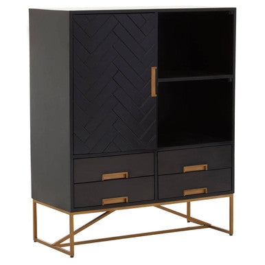 Orsina Kochi Mango Wood Herringbone Accent Cabinet with Gold Legs