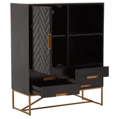Orsina Kochi Mango Wood Herringbone Accent Cabinet with Gold Legs