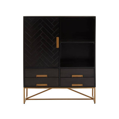 Orsina Kochi Mango Wood Herringbone Accent Cabinet with Gold Legs