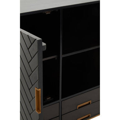 Orsina Kochi Mango Wood Herringbone Accent Cabinet with Gold Legs