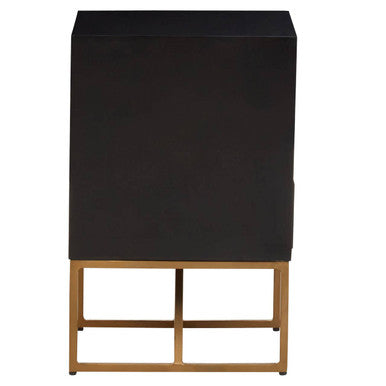 Orsina Kochi Black Mango Wood 3-Drawer Side Table with Gold Legs
