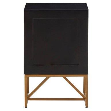 Orsina Kochi Black Mango Wood 3-Drawer Side Table with Gold Legs
