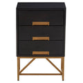 Orsina Kochi Black Mango Wood 3-Drawer Side Table with Gold Legs