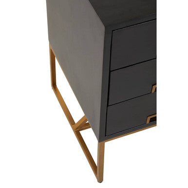 Orsina Kochi Black Mango Wood 3-Drawer Side Table with Gold Legs