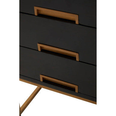 Orsina Kochi Black Mango Wood 3-Drawer Side Table with Gold Legs