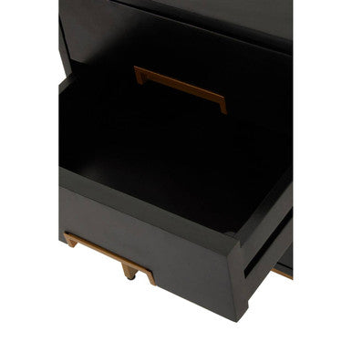 Orsina Kochi Black Mango Wood 3-Drawer Side Table with Gold Legs