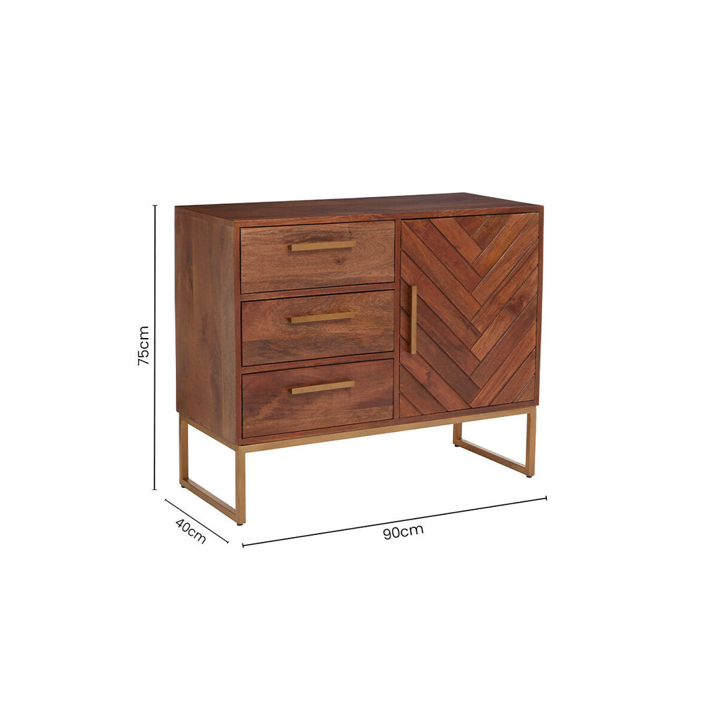 Orsina Gaya Mango Wood Small Sideboard – 3 Drawer Storage Cabinet
