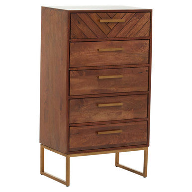 Orsina Gaya Mango Wood Chest of 5 Drawers – Boho Tallboy Dresser