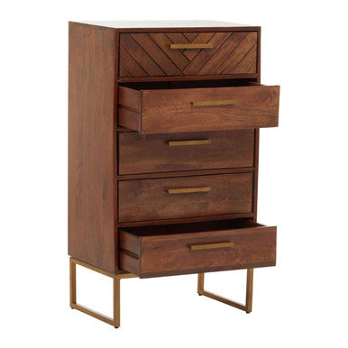 Orsina Gaya Mango Wood Chest of 5 Drawers – Boho Tallboy Dresser