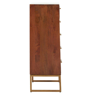 Orsina Gaya Mango Wood Chest of 5 Drawers – Boho Tallboy Dresser