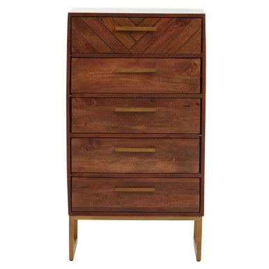 Orsina Gaya Mango Wood Chest of 5 Drawers – Boho Tallboy Dresser