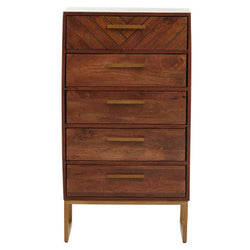 Orsina Gaya Mango Wood Chest of 5 Drawers – Boho Tallboy Dresser