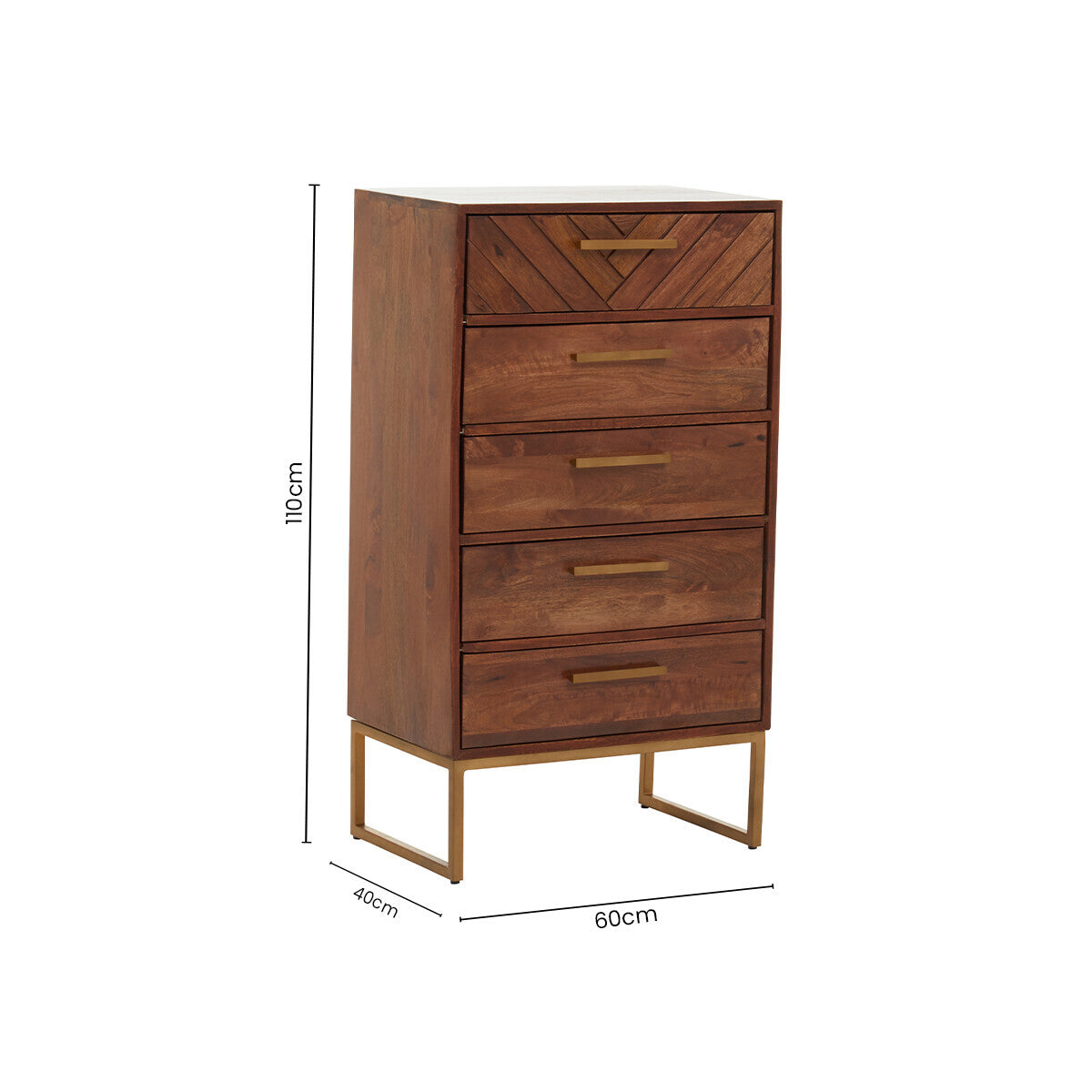 Orsina Gaya Mango Wood Chest of 5 Drawers – Boho Tallboy Dresser