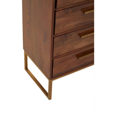 Orsina Gaya Mango Wood Chest of 5 Drawers – Boho Tallboy Dresser