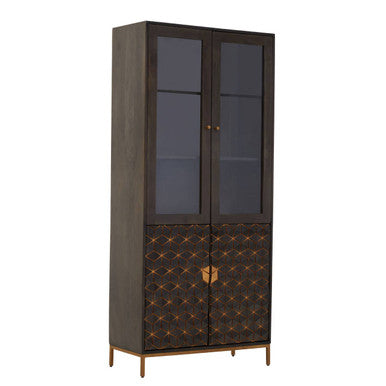 Orsina Patna Grey Mango Wood Display Cabinet with Gold Detailing