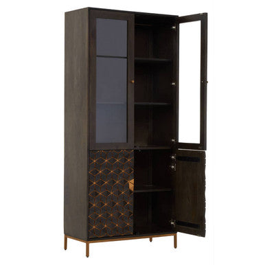 Orsina Patna Grey Mango Wood Display Cabinet with Gold Detailing