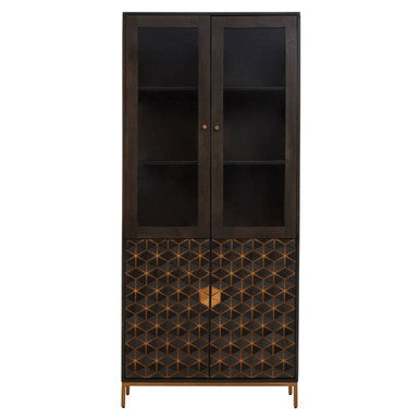 Orsina Patna Grey Mango Wood Display Cabinet with Gold Detailing