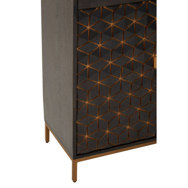 Orsina Patna Grey Mango Wood Display Cabinet with Gold Detailing