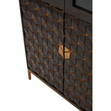 Orsina Patna Grey Mango Wood Display Cabinet with Gold Detailing