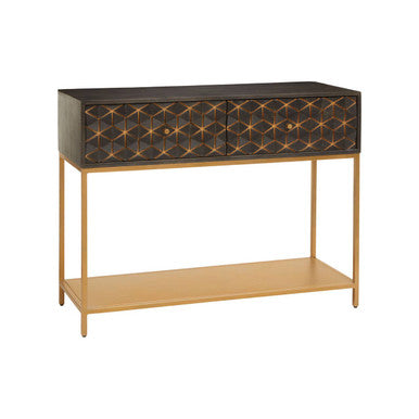 Orsina Patna Grey Mango Wood Console Table with Gold Iron Frame