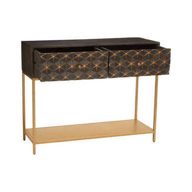 Orsina Patna Grey Mango Wood Console Table with Gold Iron Frame