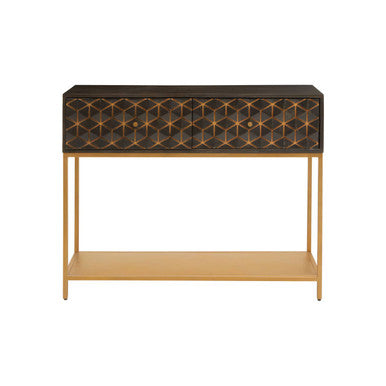 Orsina Patna Grey Mango Wood Console Table with Gold Iron Frame