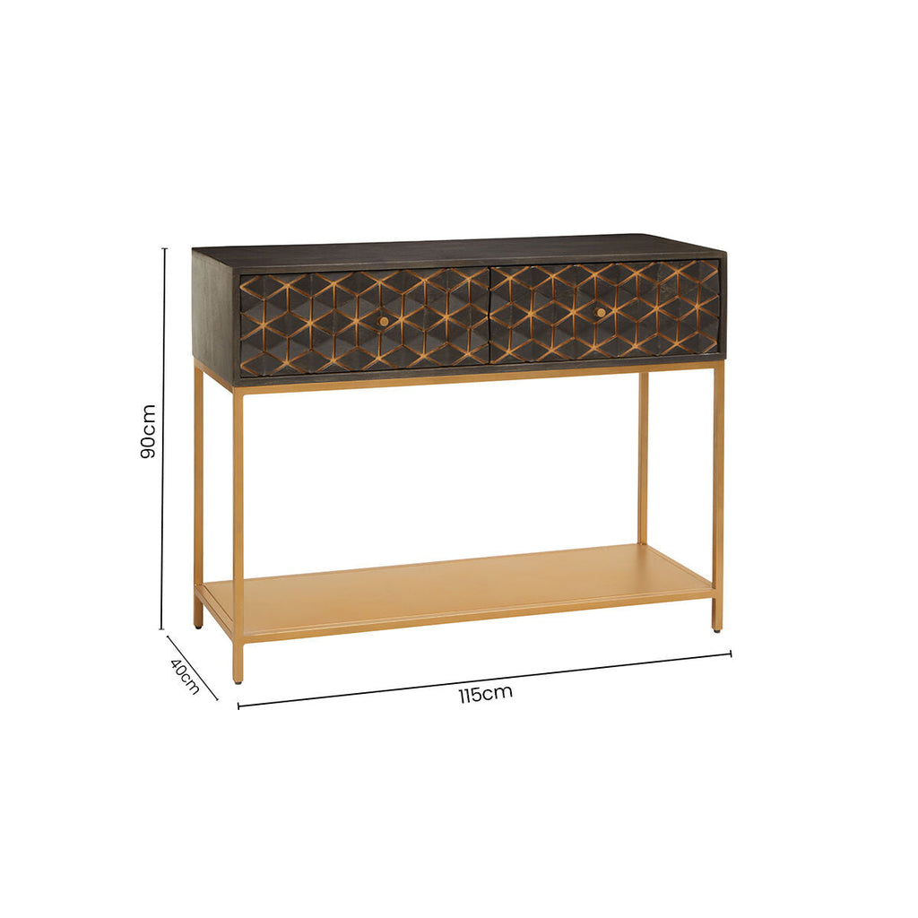 Orsina Patna Grey Mango Wood Console Table with Gold Iron Frame