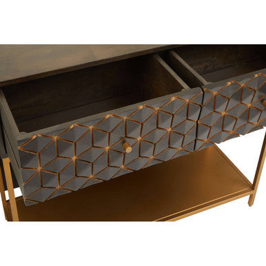 Orsina Patna Grey Mango Wood Console Table with Gold Iron Frame