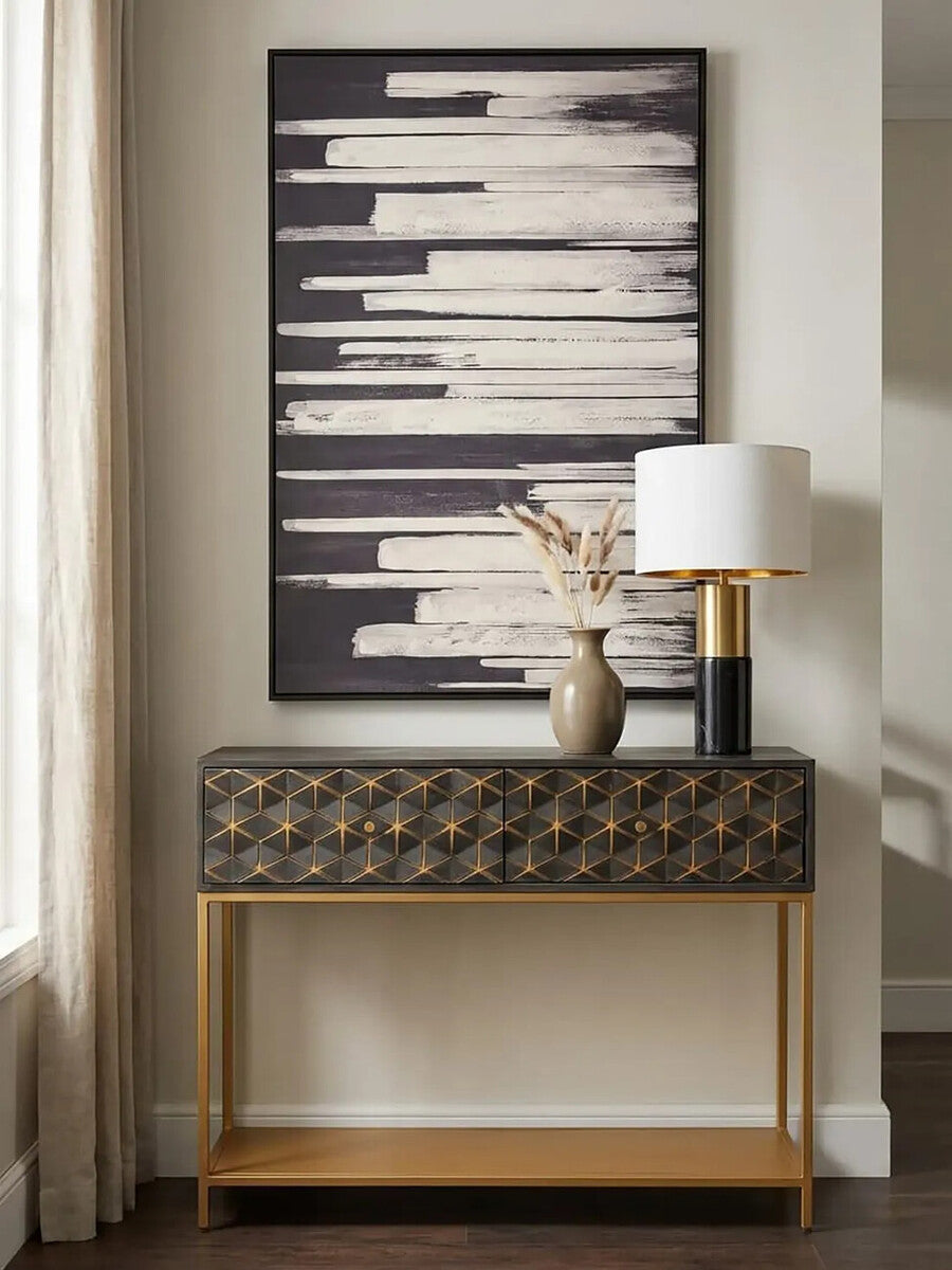 Orsina Patna Grey Mango Wood Console Table with Gold Iron Frame